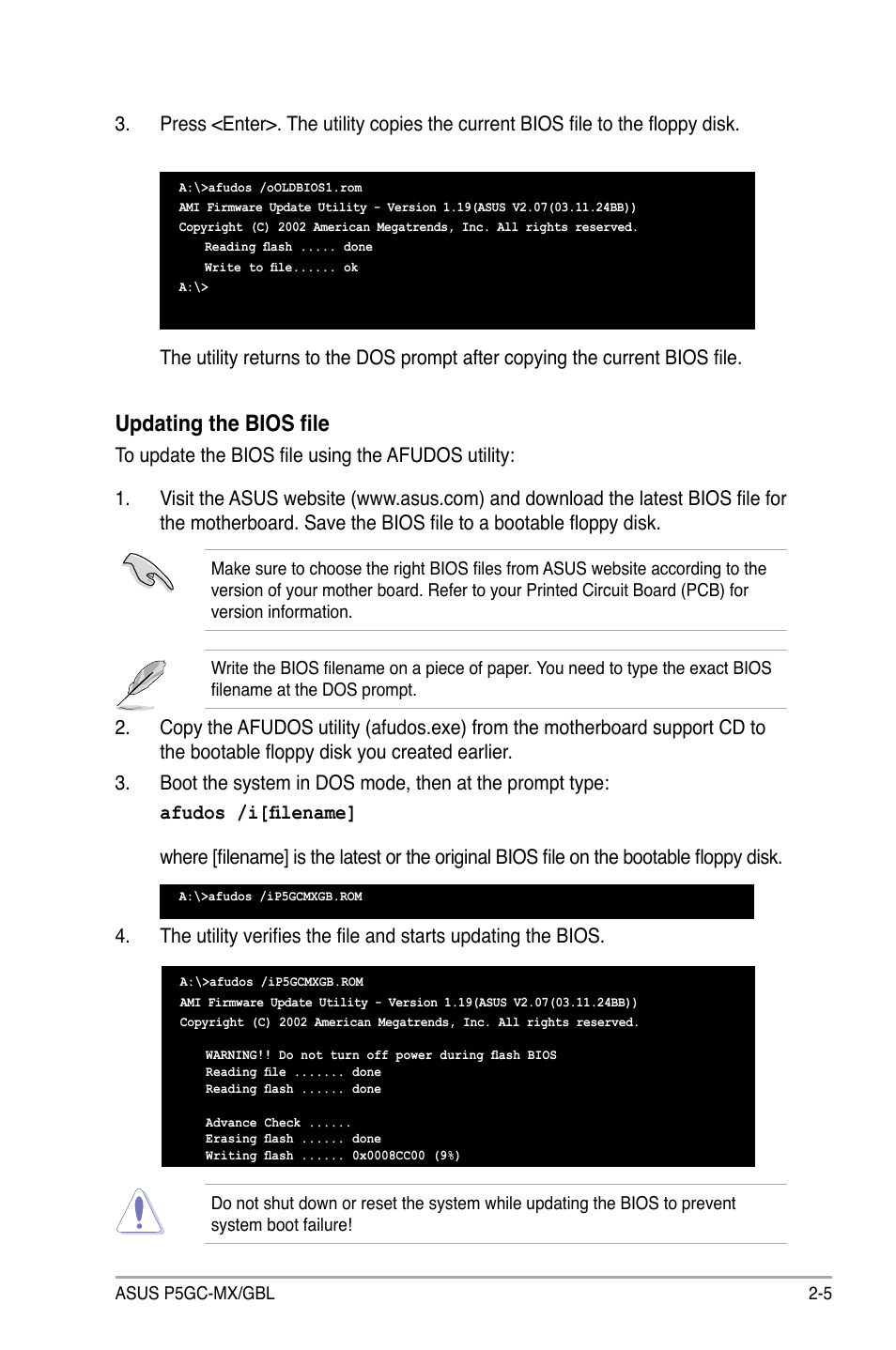 Updating the bios file | Asus P5GC-MX/GBL User Manual | Page 51 / 96