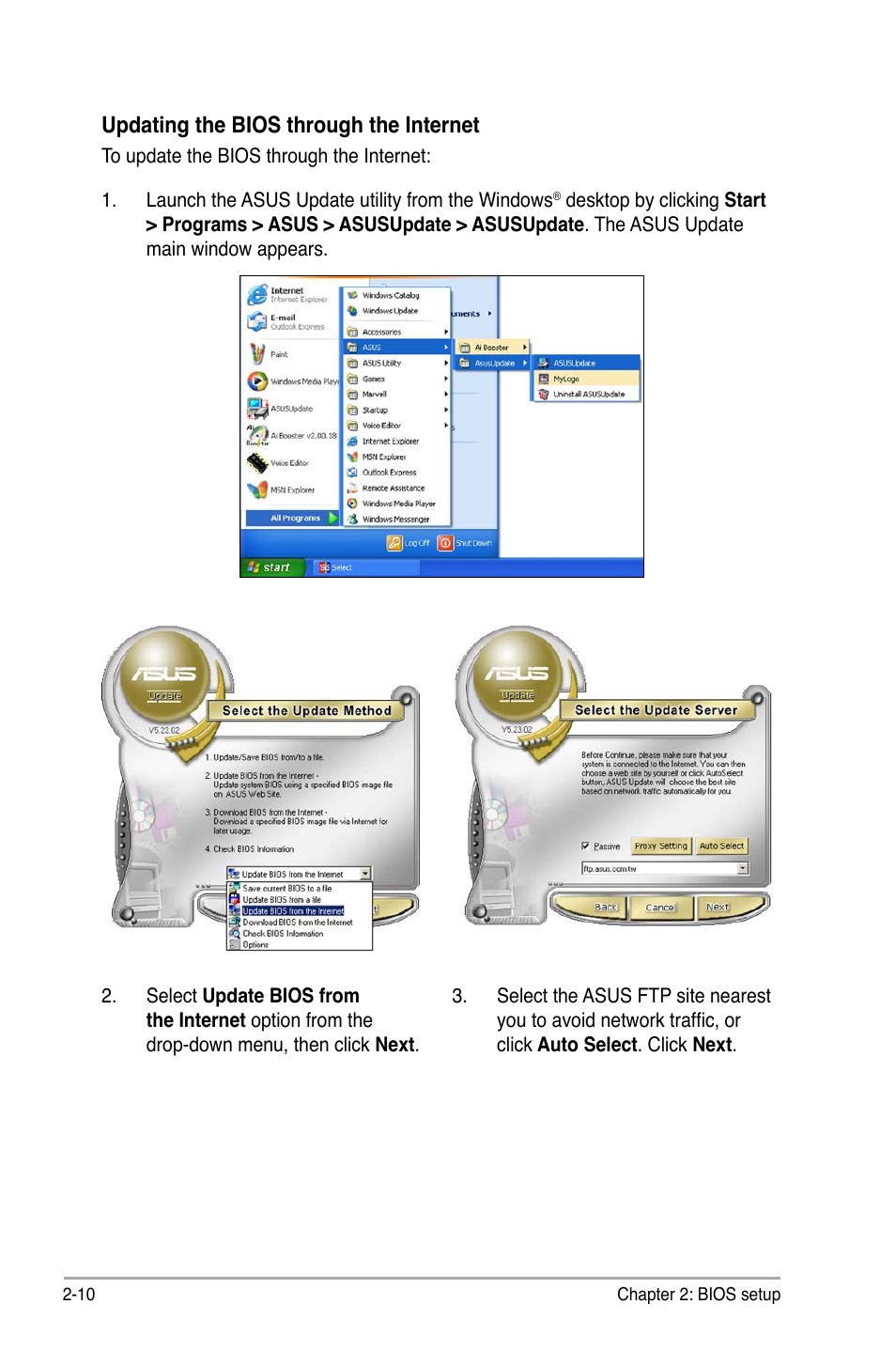 Updating the bios through the internet | Asus P5GC-MX/GBL User Manual | Page 56 / 96