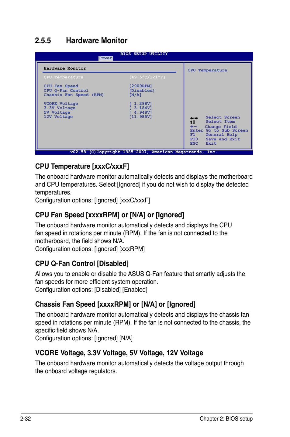 5 hardware monitor, Cpu temperature [xxxc/xxxf, Cpu q-fan control [disabled | Asus P5GC-MX/GBL User Manual | Page 78 / 96