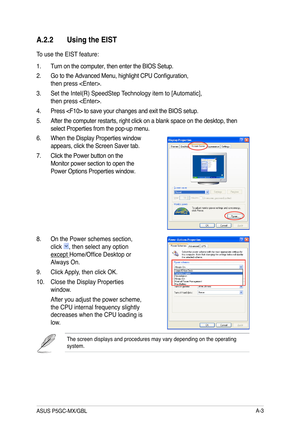 A.2.2 using the eist | Asus P5GC-MX/GBL User Manual | Page 95 / 96