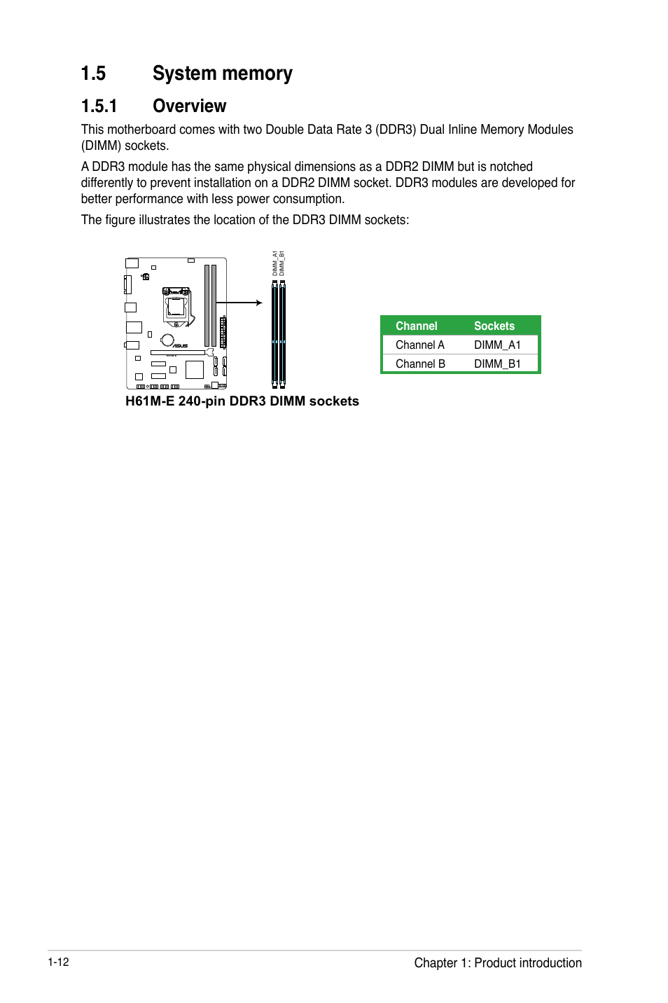 5 system memory, 5 system memory -12, 1 overview | Asus H61M-E User Manual | Page 20 / 72