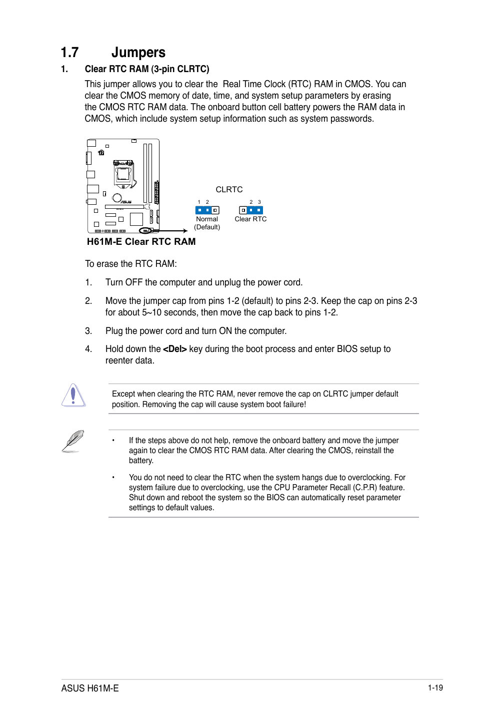 7 jumpers, 7 jumpers -19 | Asus H61M-E User Manual | Page 27 / 72