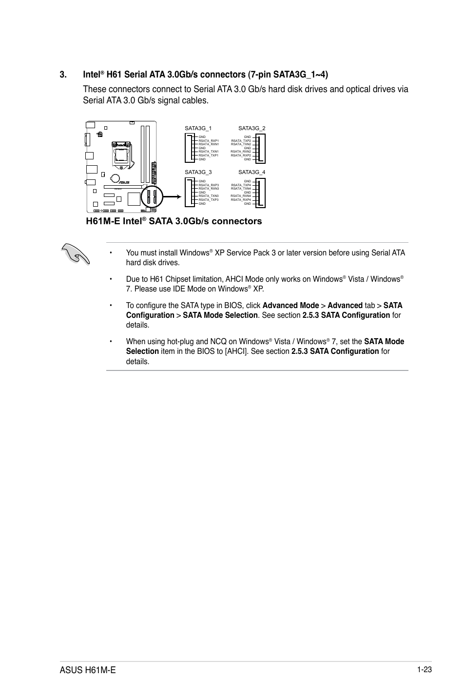 Intel, H61m-e intel, Sata 3.0gb/s connectors | Asus h61m-e | Asus H61M-E User Manual | Page 31 / 72