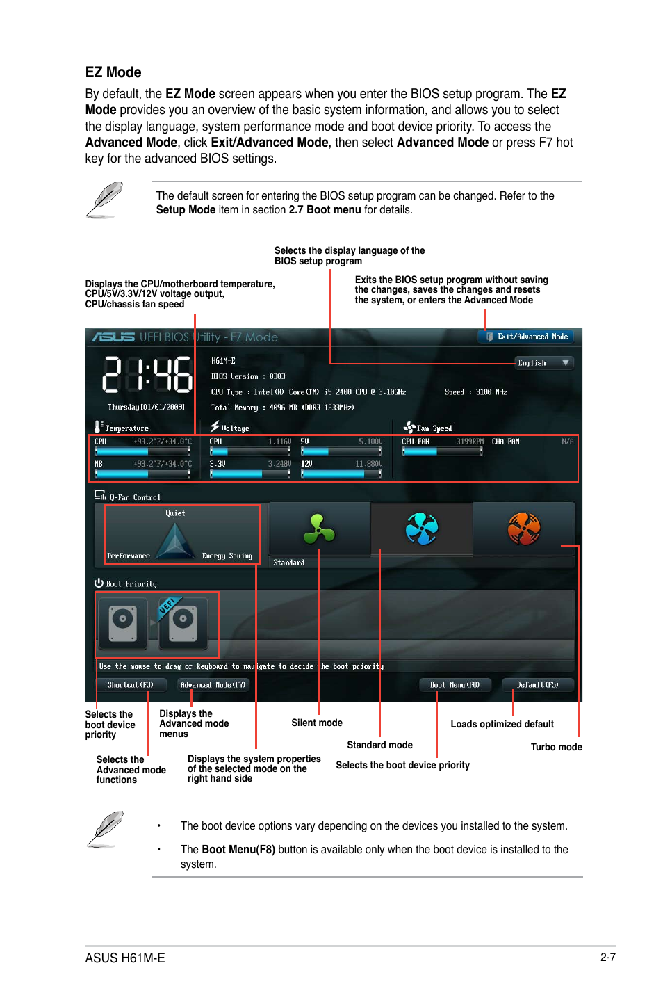 Ez mode, Asus h61m-e | Asus H61M-E User Manual | Page 41 / 72