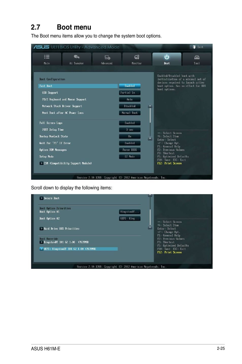 7 boot menu, 7 boot menu -25 | Asus H61M-E User Manual | Page 59 / 72