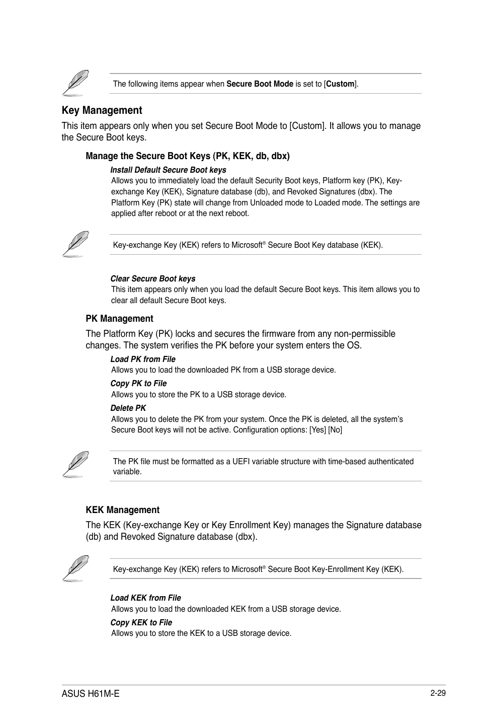 Key management | Asus H61M-E User Manual | Page 63 / 72