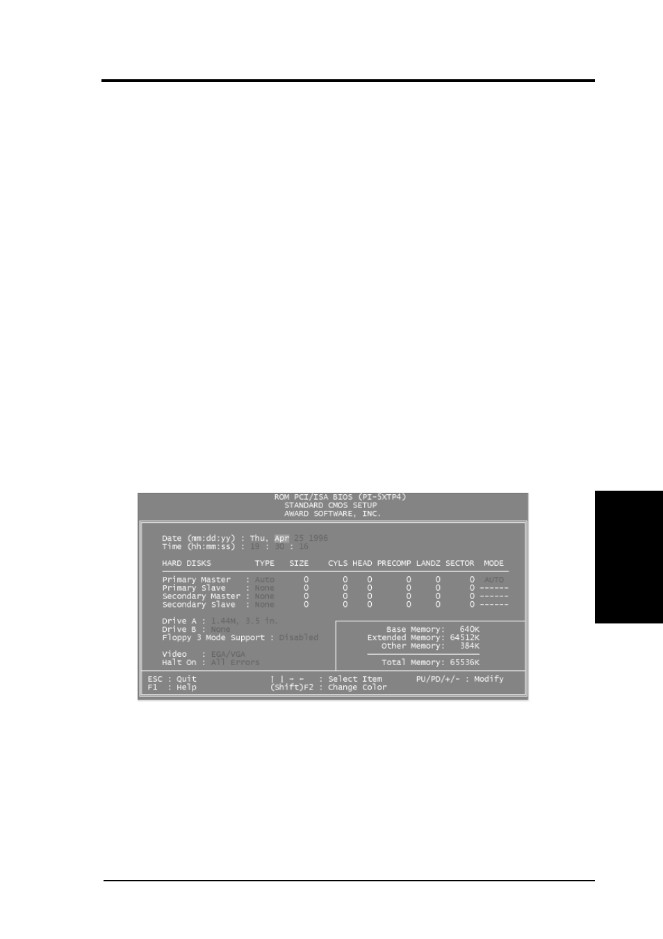 Iv. bios software, Standard cmos setup | Asus P/I-P55TP4N User Manual | Page 33 / 64