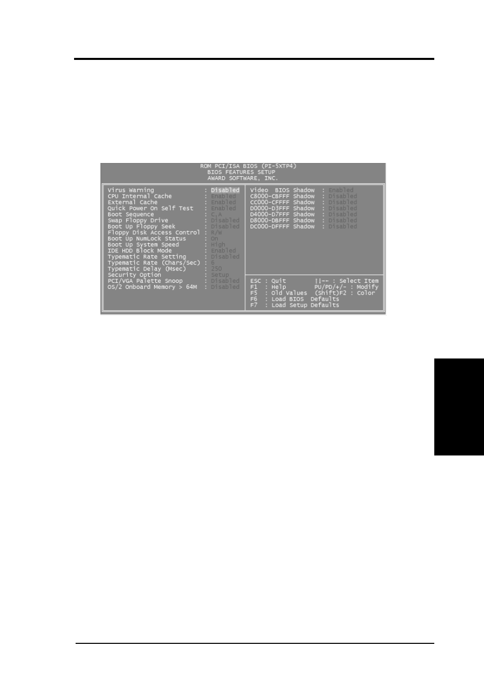 Iv. bios software, Bios features setup | Asus P/I-P55TP4N User Manual | Page 37 / 64