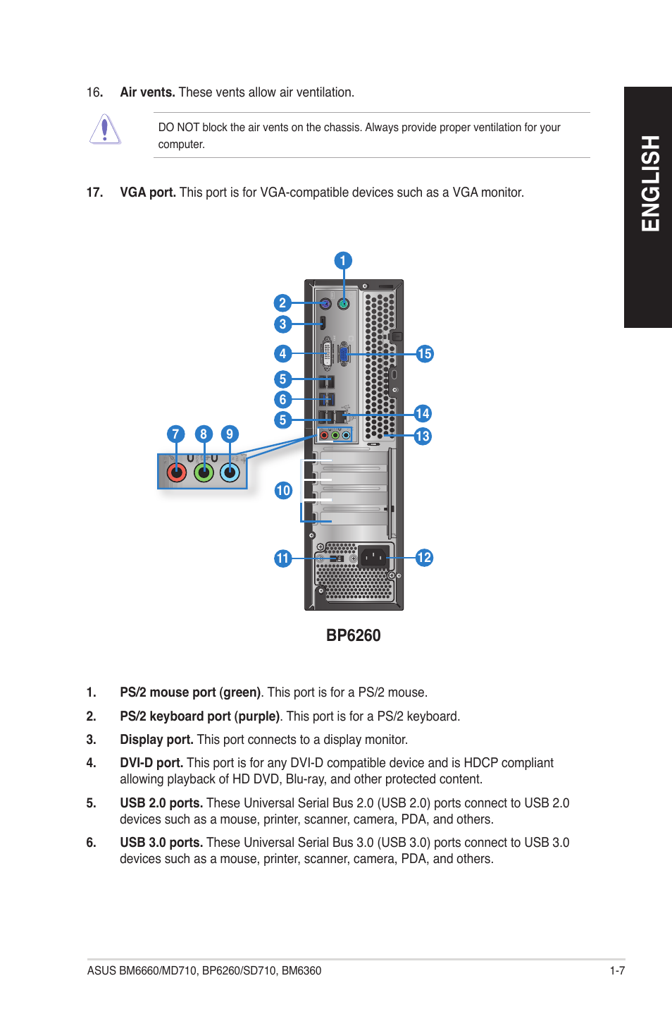 English, Bp6260 | Asus BP6260 User Manual | Page 15 / 64