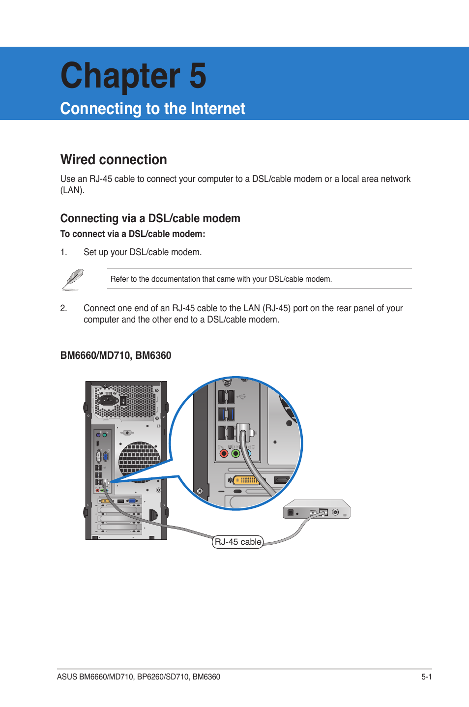 Chapter 5, Connecting to the internet, Wired connection | Asus BP6260 User Manual | Page 43 / 64