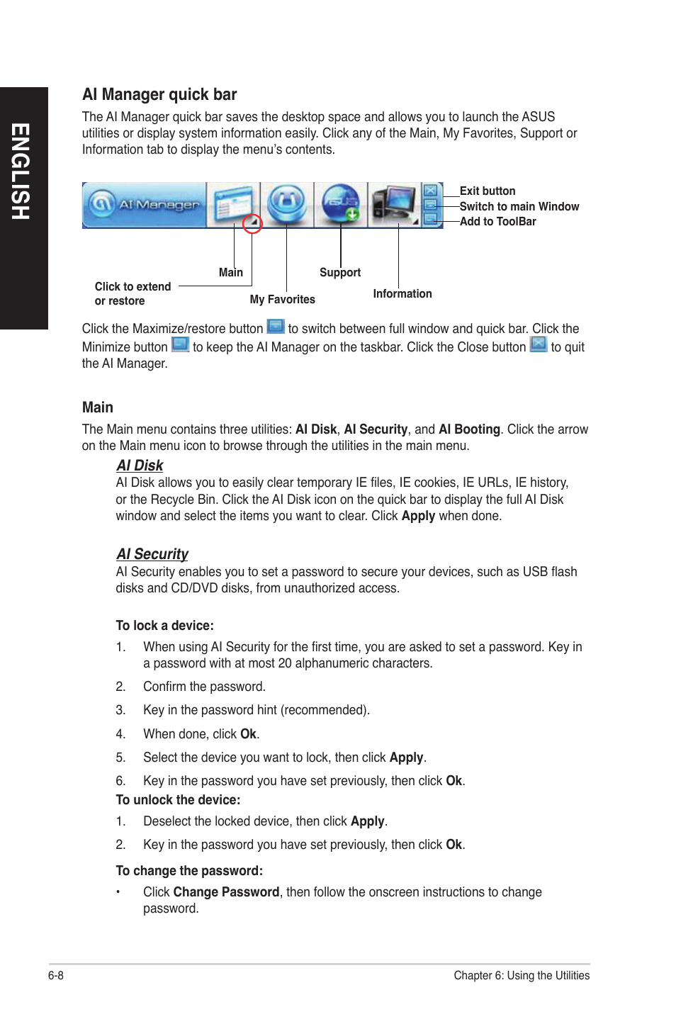 English, Ai manager quick bar | Asus BP6260 User Manual | Page 54 / 64