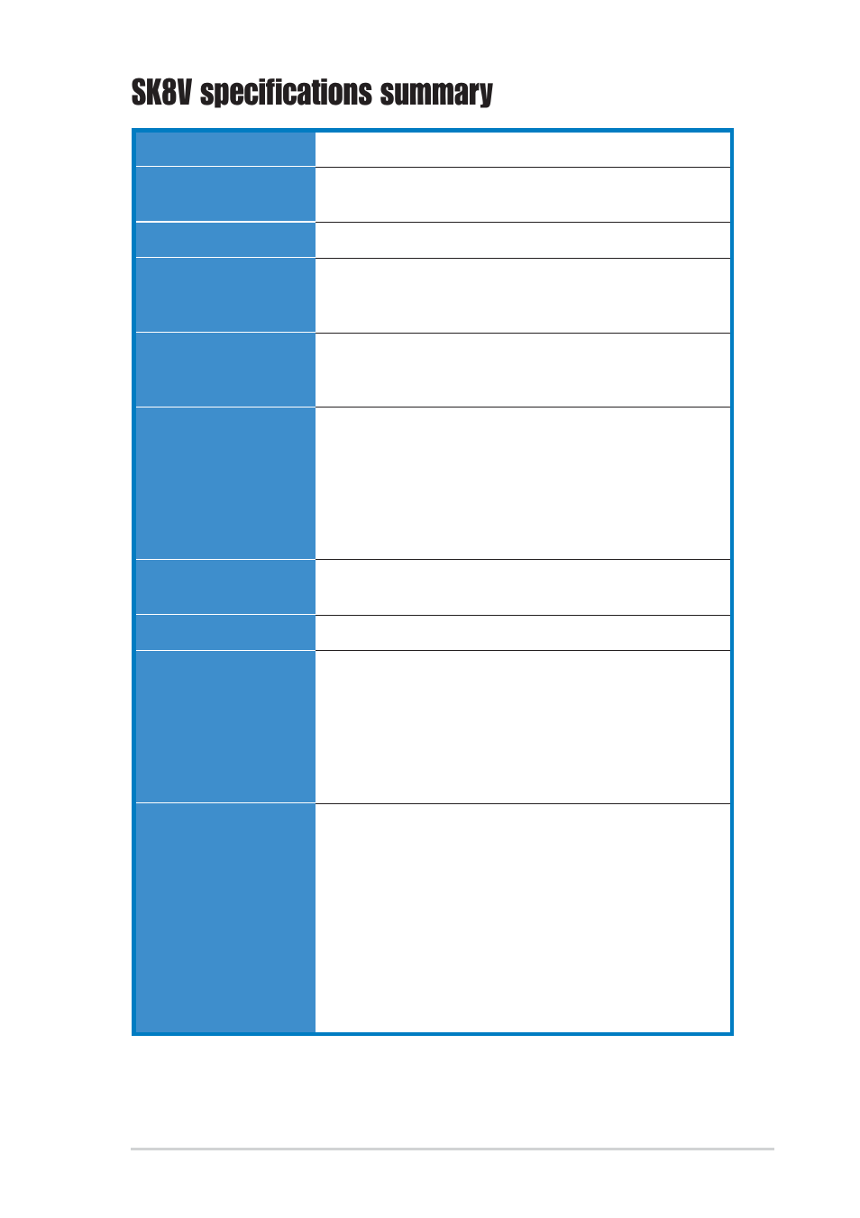 Sk8v specifications summary | Asus SK8V User Manual | Page 11 / 144