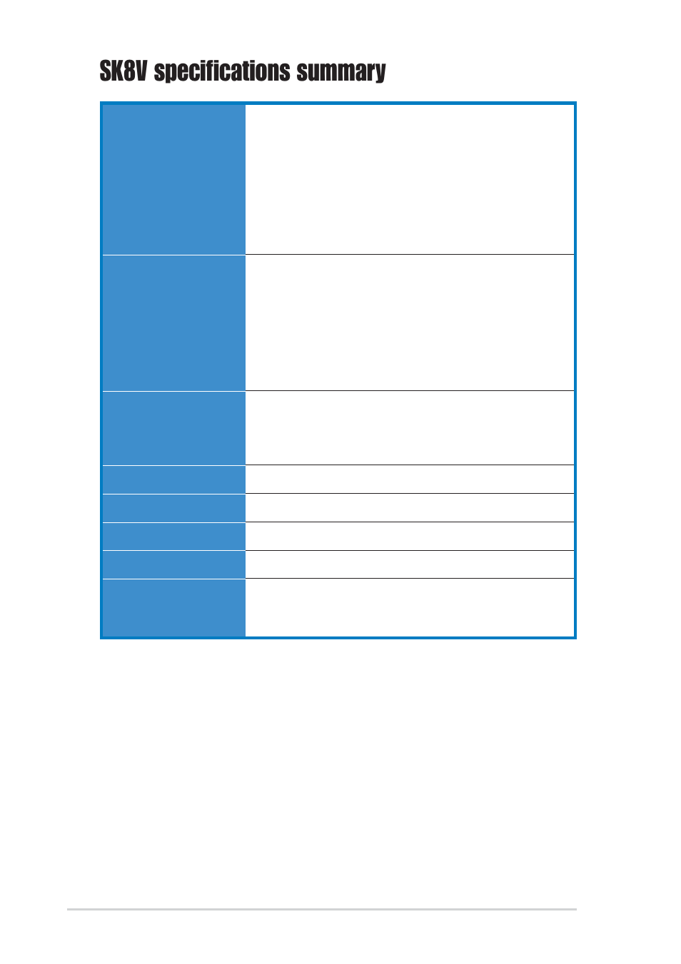 Sk8v specifications summary | Asus SK8V User Manual | Page 12 / 144