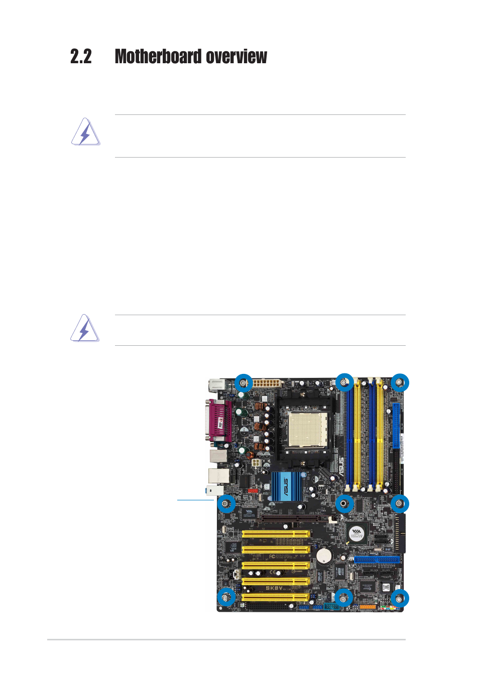 2 motherboard overview, 1 placement direction, 2 screw holes | Asus SK8V User Manual | Page 24 / 144