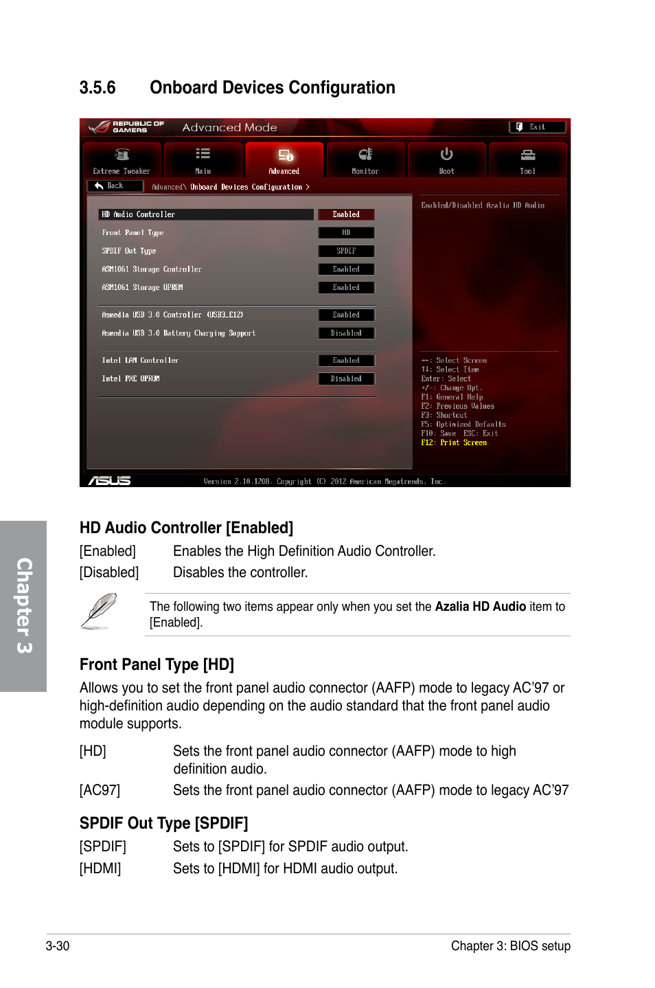 6 onboard devices configuration, Onboard devices configuration -30, Chapter 3 | Asus MAXIMUS V GENE User Manual | Page 110 / 208