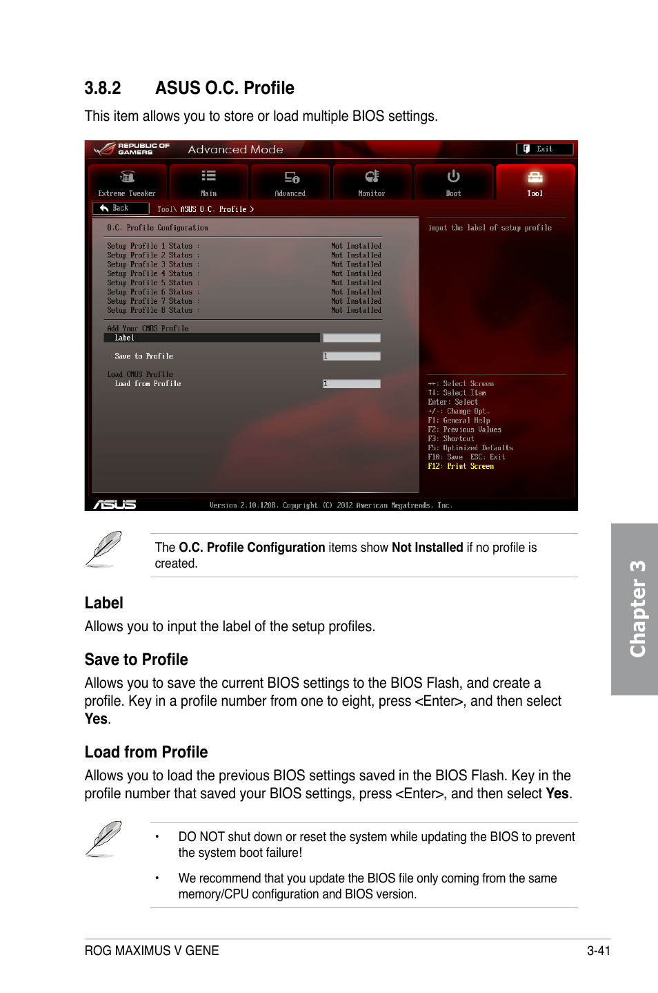 2 asus o.c. profile, Asus o.c. profile -41, Chapter 3 | Asus MAXIMUS V GENE User Manual | Page 121 / 208