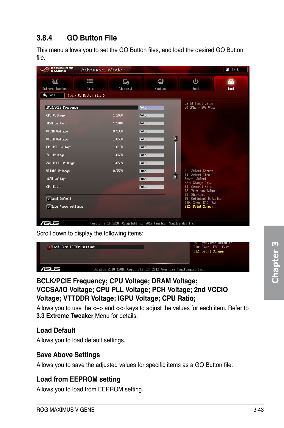 4 go button file, Go button file -43, Chapter 3 | Asus MAXIMUS V GENE User Manual | Page 123 / 208