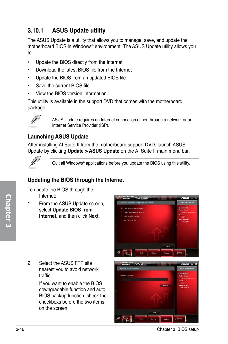 1 asus update utility, 1 asus update utility -46, Chapter 3 | Asus MAXIMUS V GENE User Manual | Page 126 / 208