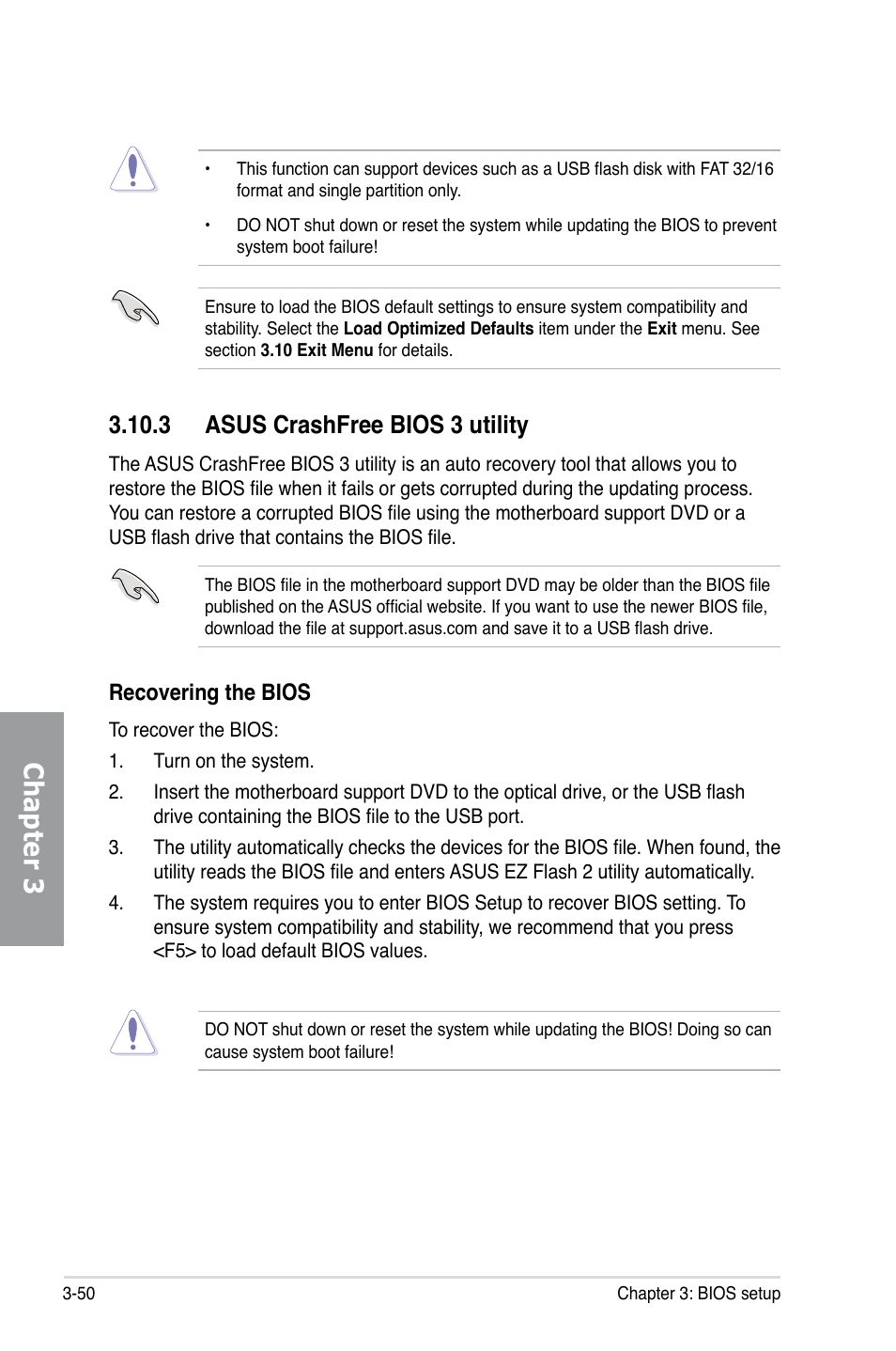 3 asus crashfree bios 3 utility, 3 asus crashfree bios 3 utility -50, Chapter 3 | Recovering the bios | Asus MAXIMUS V GENE User Manual | Page 130 / 208