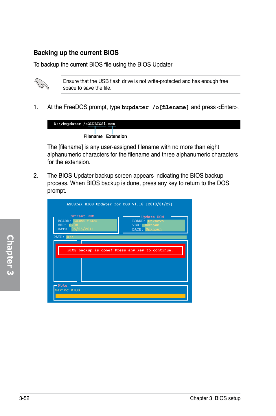 Chapter 3, Backing up the current bios | Asus MAXIMUS V GENE User Manual | Page 132 / 208