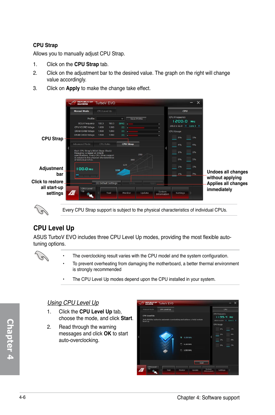 Chapter 4, Cpu level up | Asus MAXIMUS V GENE User Manual | Page 140 / 208