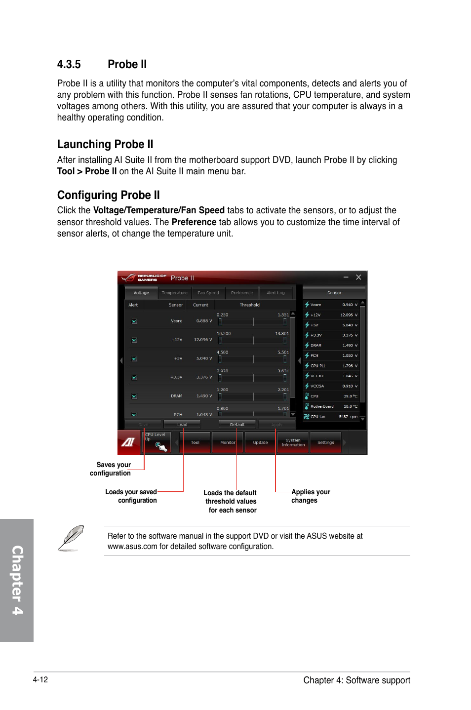 5 probe ii, Probe ii -12, Chapter 4 | Launching probe ii, Configuring probe ii | Asus MAXIMUS V GENE User Manual | Page 146 / 208