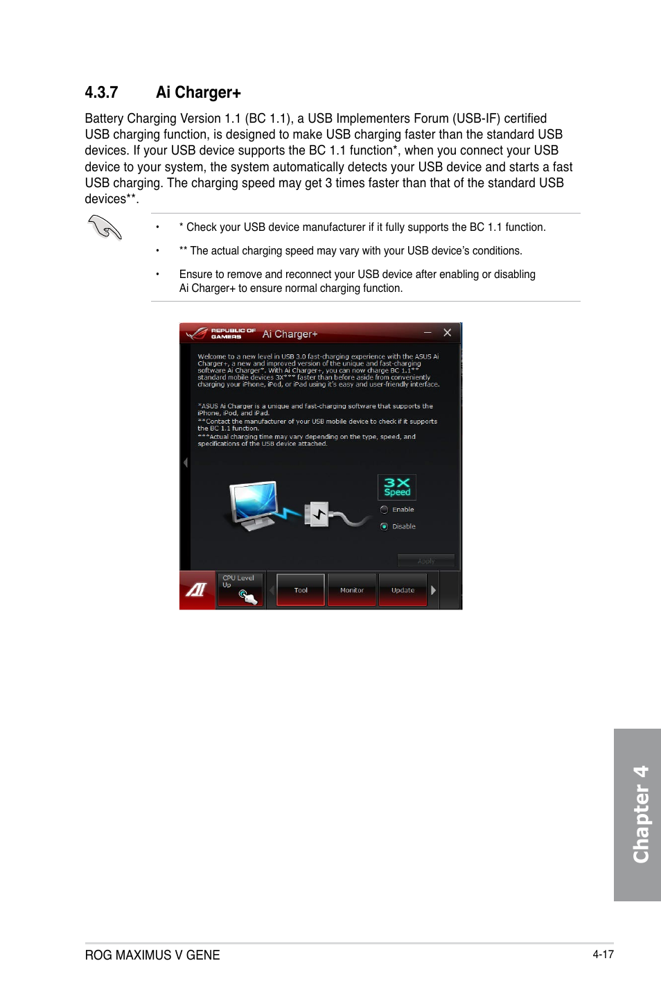 7 ai charger, Ai charger+ -17, Chapter 4 | Asus MAXIMUS V GENE User Manual | Page 151 / 208