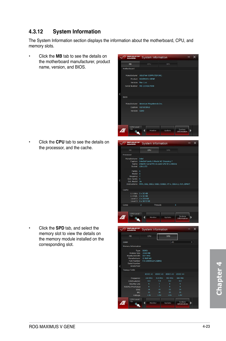 12 system information, 12 system information -23, Chapter 4 | Asus MAXIMUS V GENE User Manual | Page 157 / 208