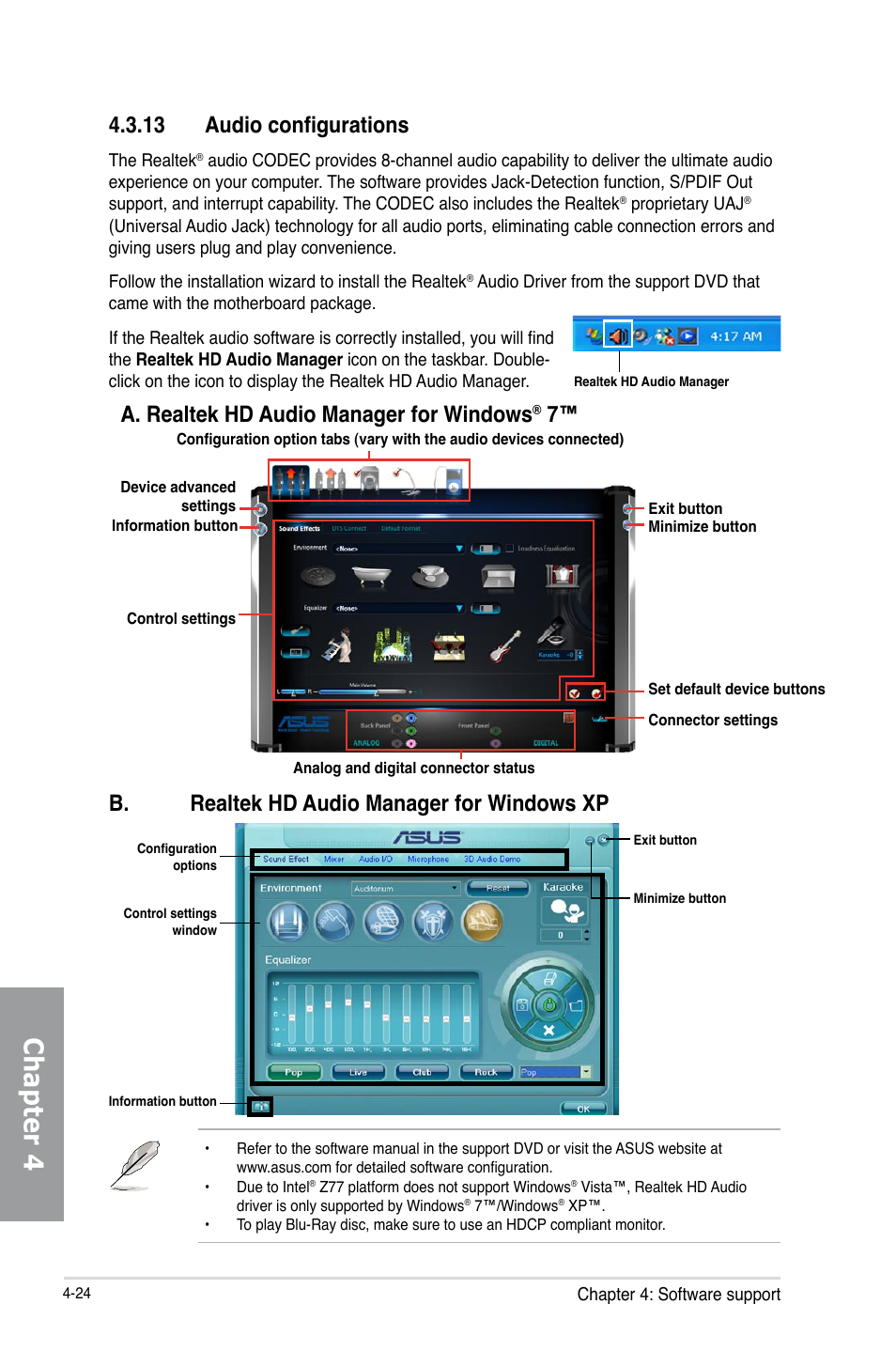 13 audio configurations, 13 audio configurations -24, Chapter 4 | B. realtek hd audio manager for windows xp, A. realtek hd audio manager for windows | Asus MAXIMUS V GENE User Manual | Page 158 / 208