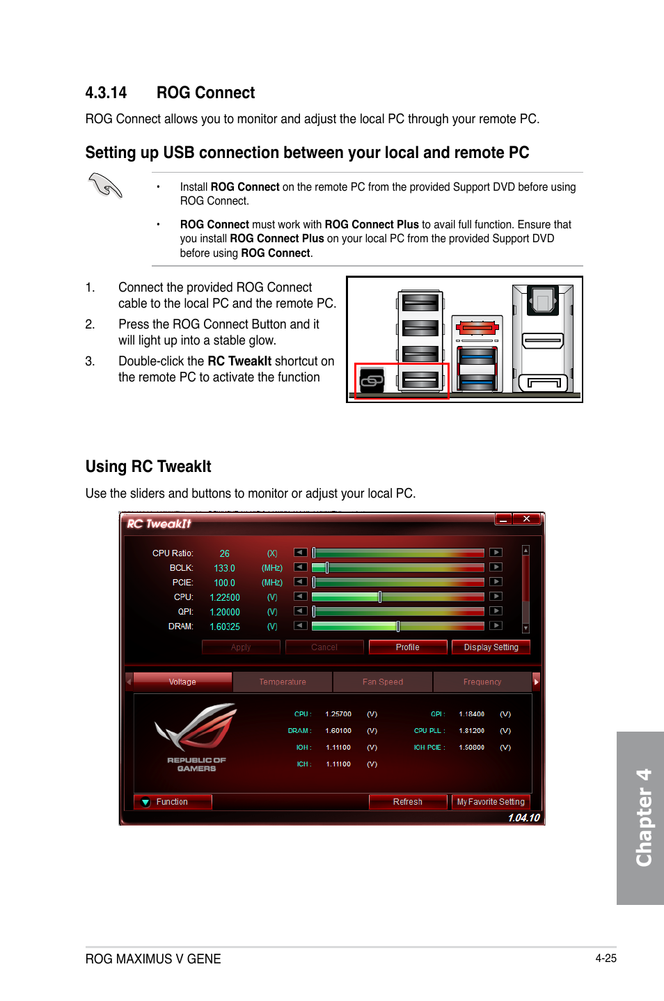 14 rog connect, 14 rog connect -25, Chapter 4 | Using rc tweakit | Asus MAXIMUS V GENE User Manual | Page 159 / 208