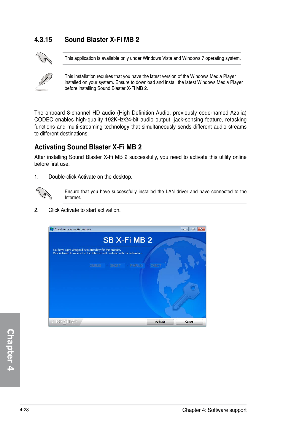 15 sound blaster x-fi mb 2, 15 sound blaster x-fi mb 2 -28, Chapter 4 | Activating sound blaster x-fi mb 2 | Asus MAXIMUS V GENE User Manual | Page 162 / 208