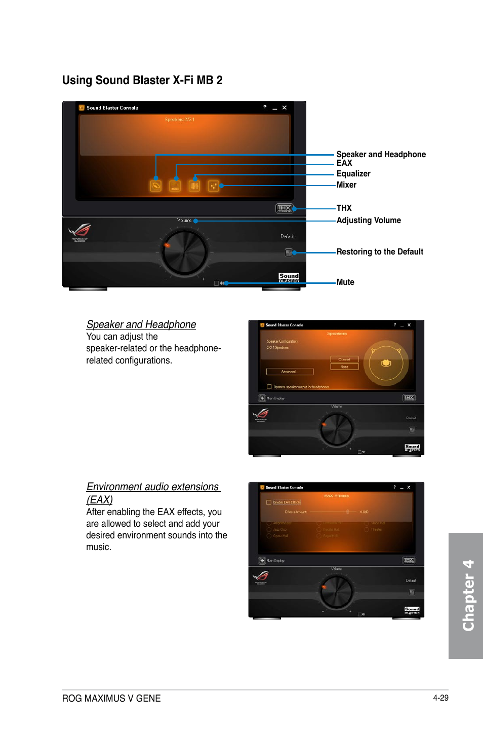 Chapter 4, Using sound blaster x-fi mb 2 | Asus MAXIMUS V GENE User Manual | Page 163 / 208