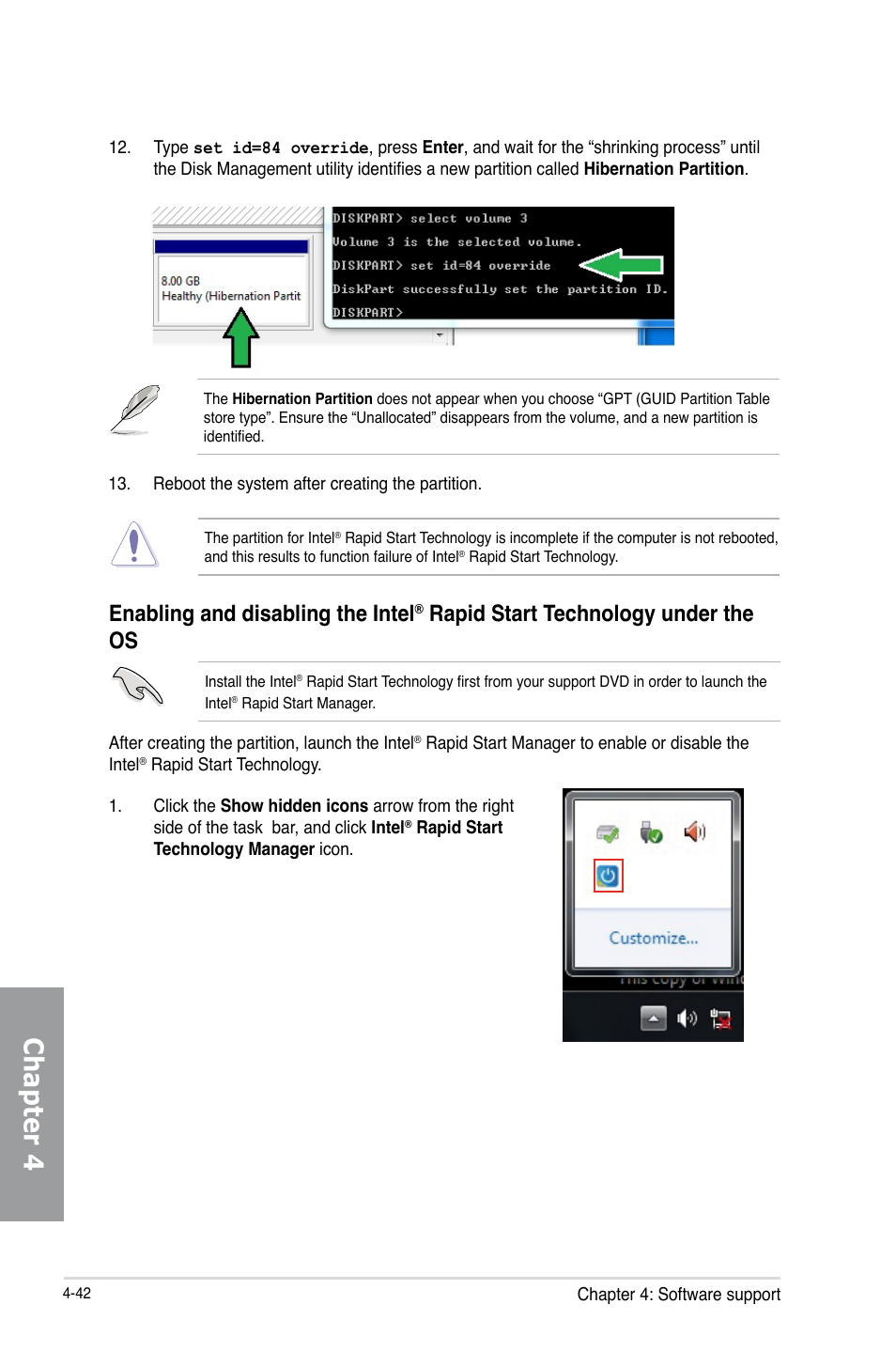 Chapter 4, Enabling and disabling the intel, Rapid start technology under the os | Asus MAXIMUS V GENE User Manual | Page 176 / 208