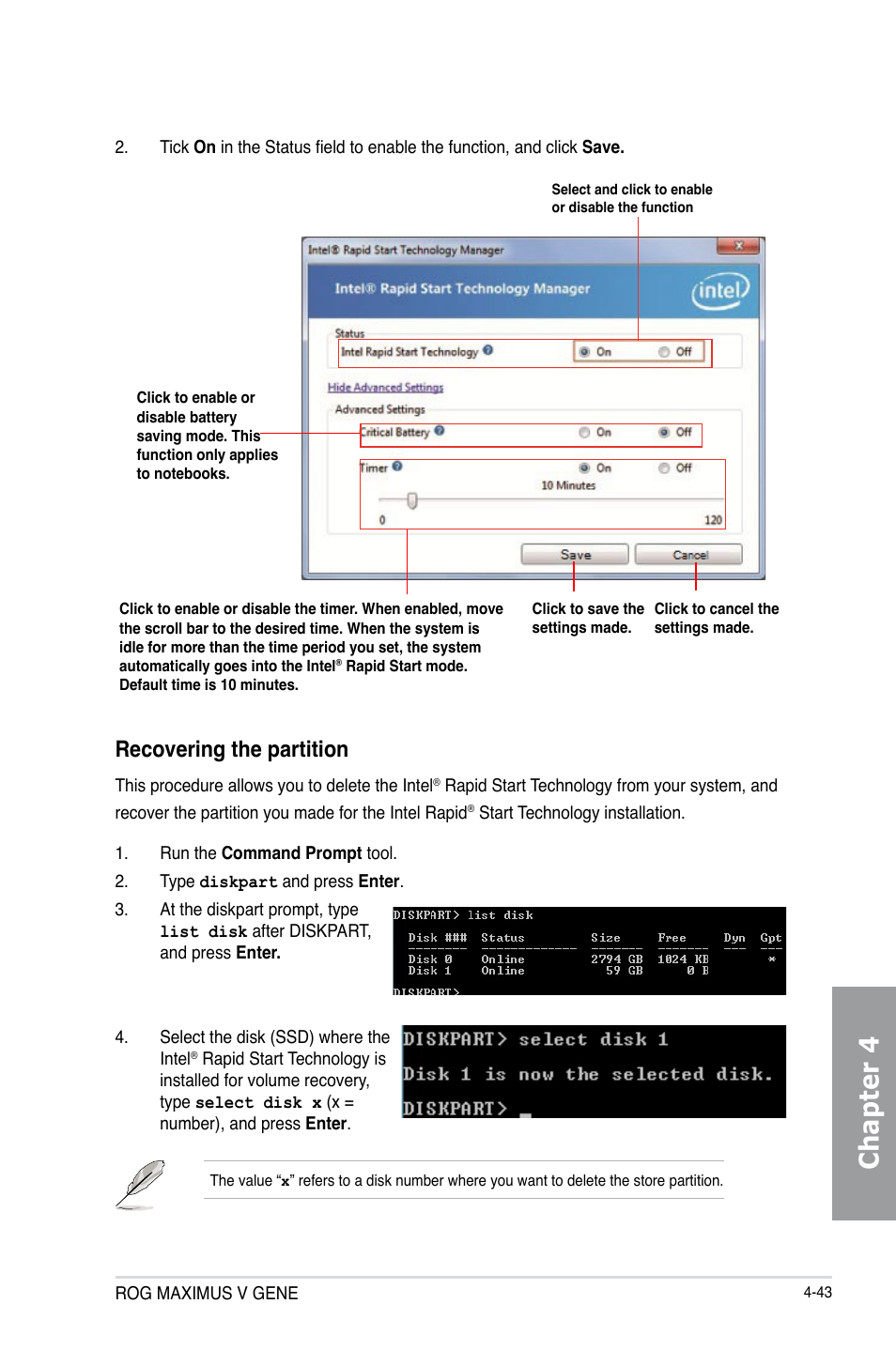 Chapter 4, Recovering the partition | Asus MAXIMUS V GENE User Manual | Page 177 / 208