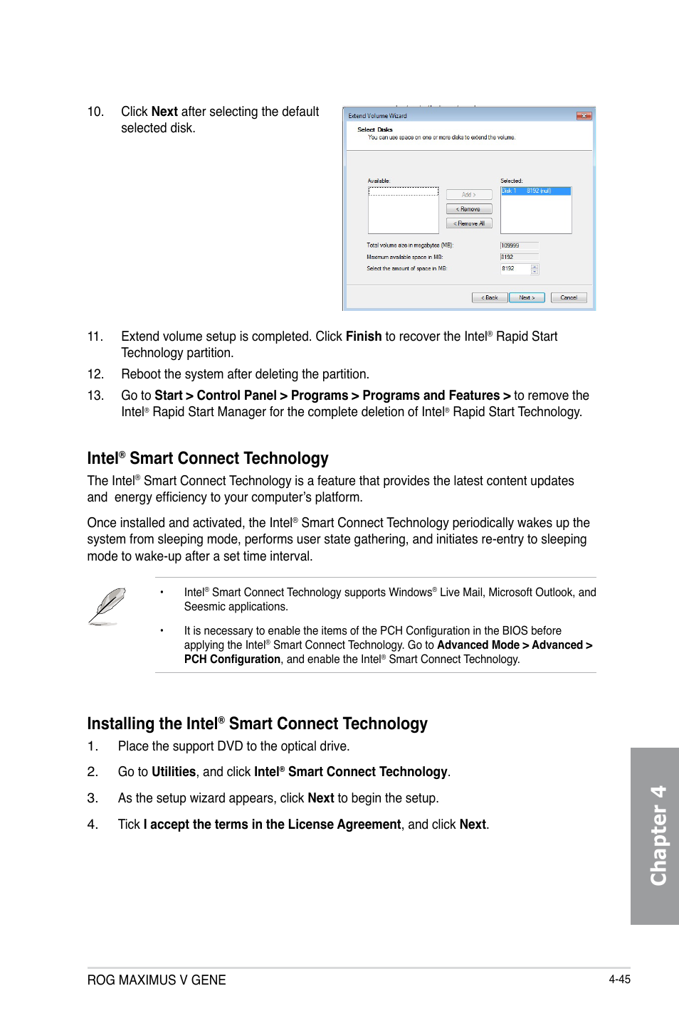 Chapter 4, Intel, Smart connect technology | Installing the intel | Asus MAXIMUS V GENE User Manual | Page 179 / 208