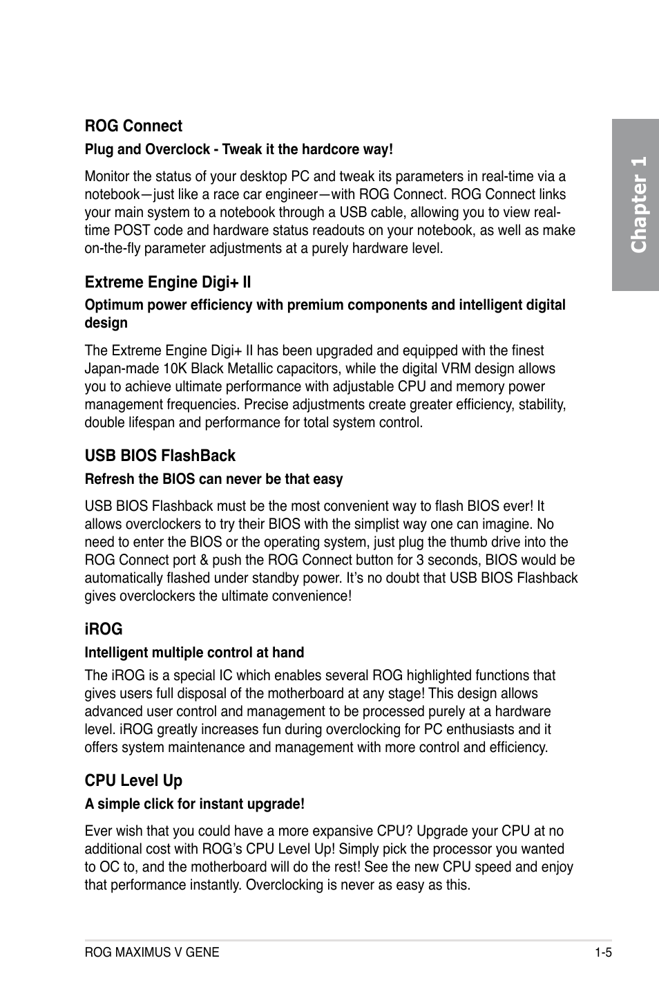 Chapter 1 | Asus MAXIMUS V GENE User Manual | Page 19 / 208