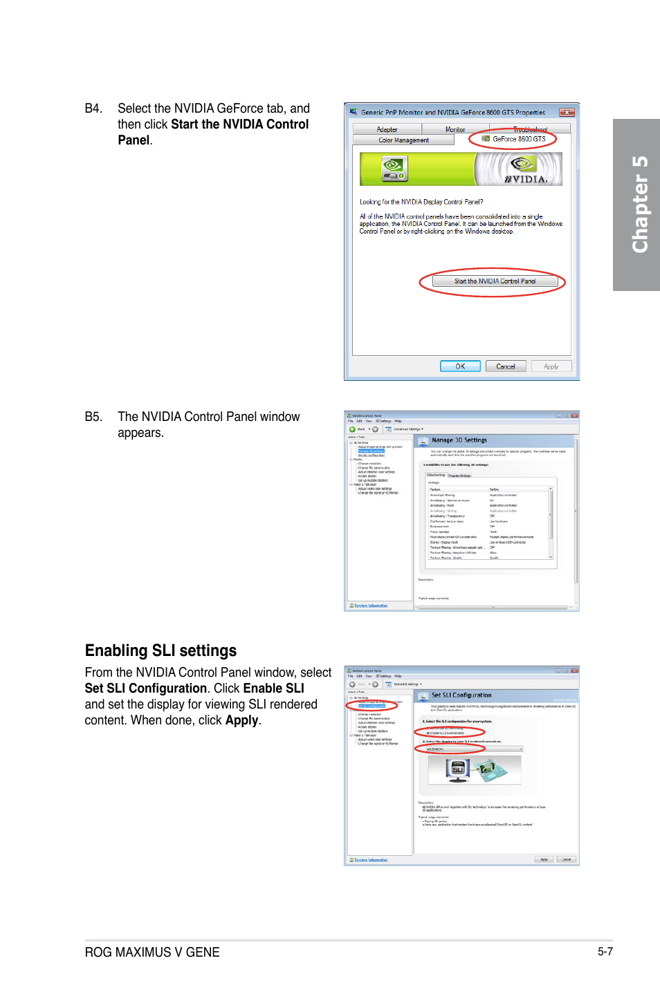 Chapter 5, Enabling sli settings | Asus MAXIMUS V GENE User Manual | Page 193 / 208