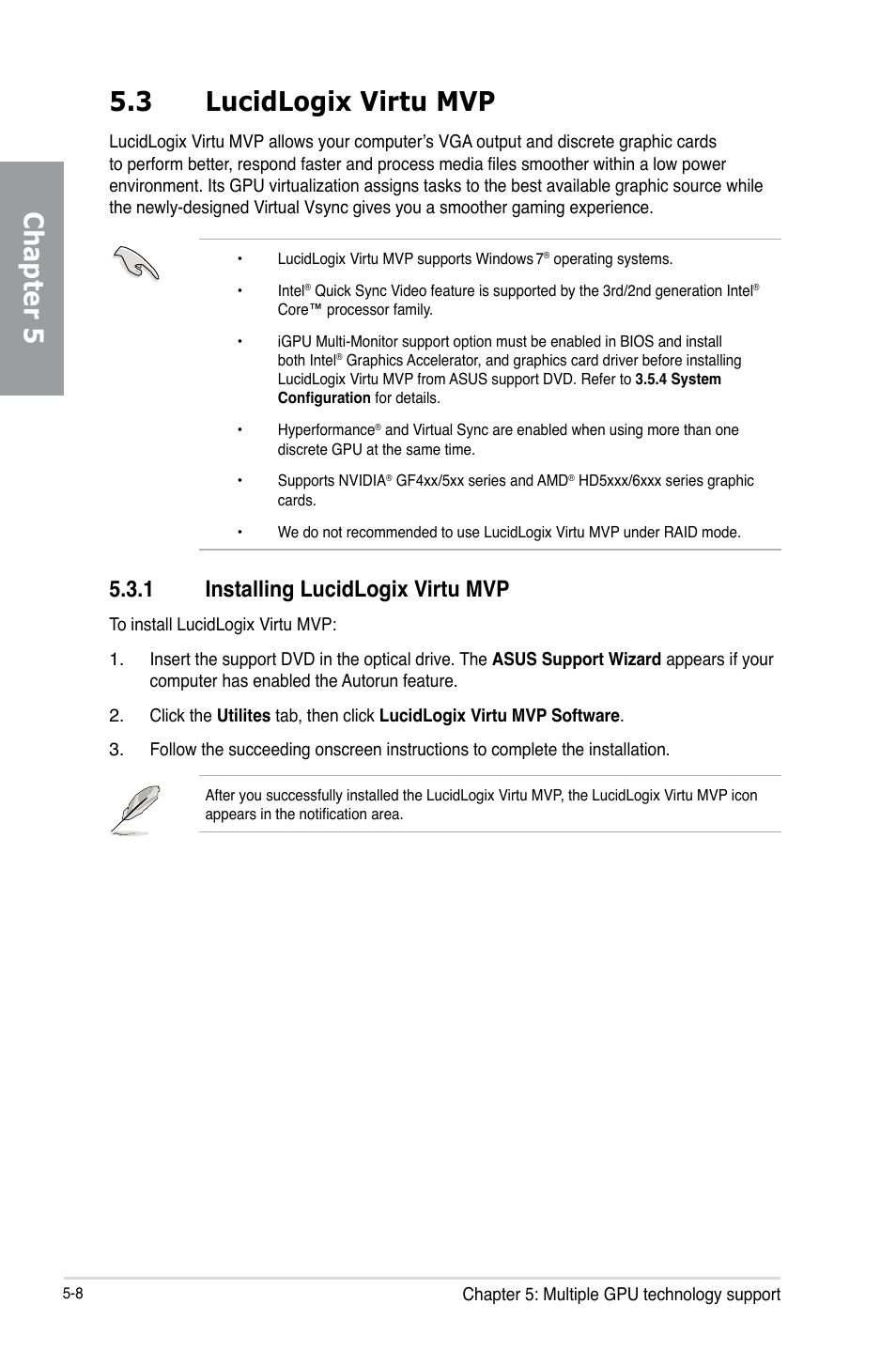 3 lucidlogix virtu mvp, 1 installing lucidlogix virtu mvp, Lucidlogix virtu mvp -8 5.3.1 | Installing lucidlogix virtu mvp -8, Chapter 5 5.3 lucidlogix virtu mvp | Asus MAXIMUS V GENE User Manual | Page 194 / 208