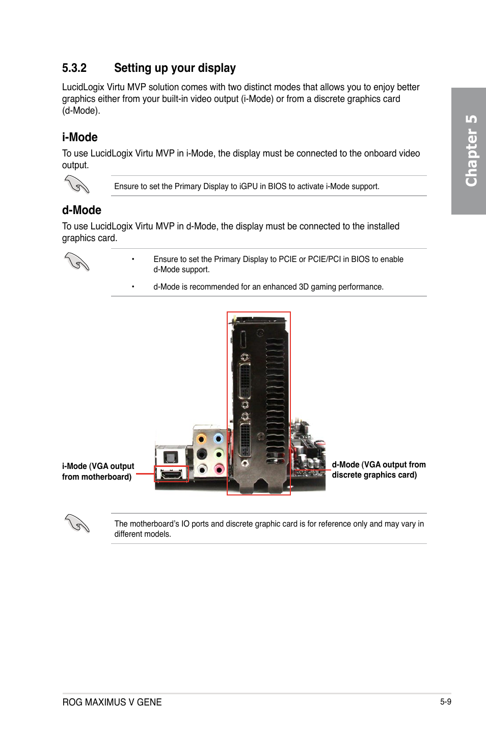 2 setting up your display, Setting up your display -9, Chapter 5 | I-mode, D-mode | Asus MAXIMUS V GENE User Manual | Page 195 / 208