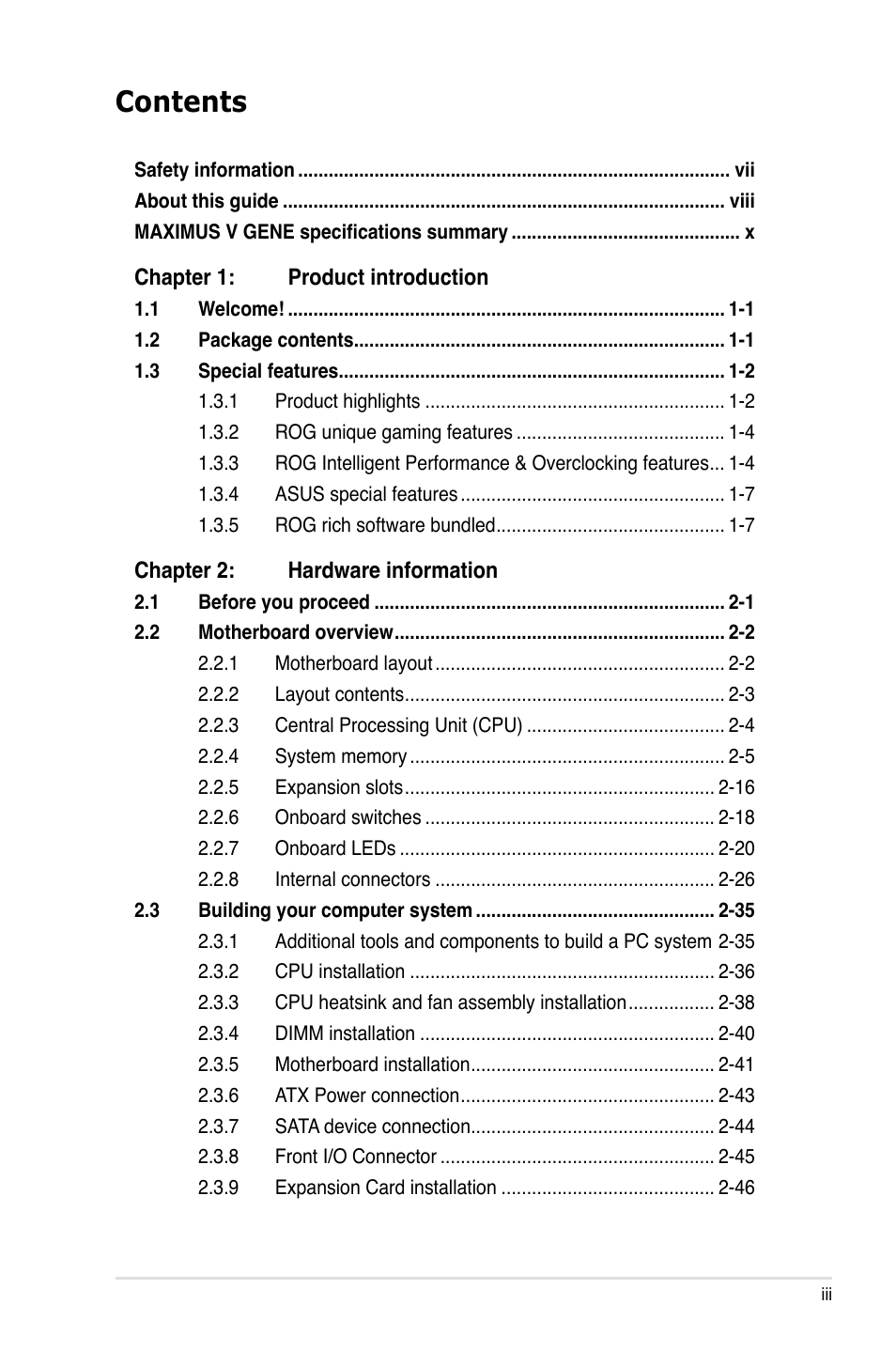 Asus MAXIMUS V GENE User Manual | Page 3 / 208