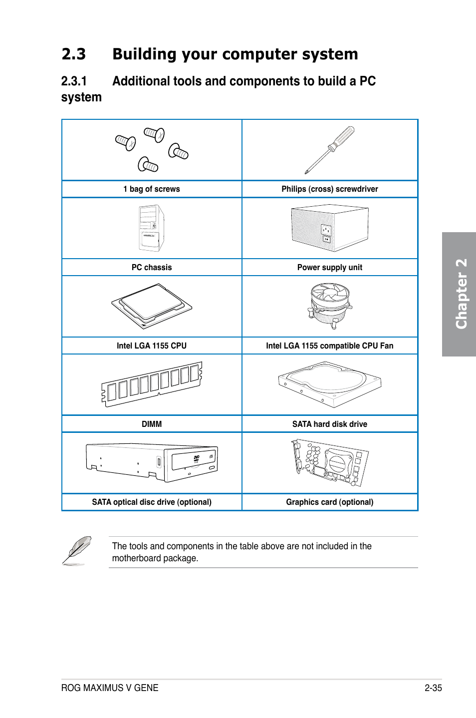 3 building your computer system, Building your computer system -35 2.3.1, Chapter 2 | Asus MAXIMUS V GENE User Manual | Page 57 / 208