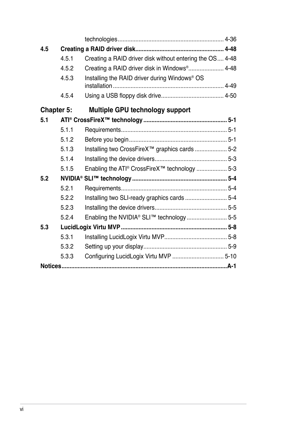 Chapter 5: multiple gpu technology support | Asus MAXIMUS V GENE User Manual | Page 6 / 208