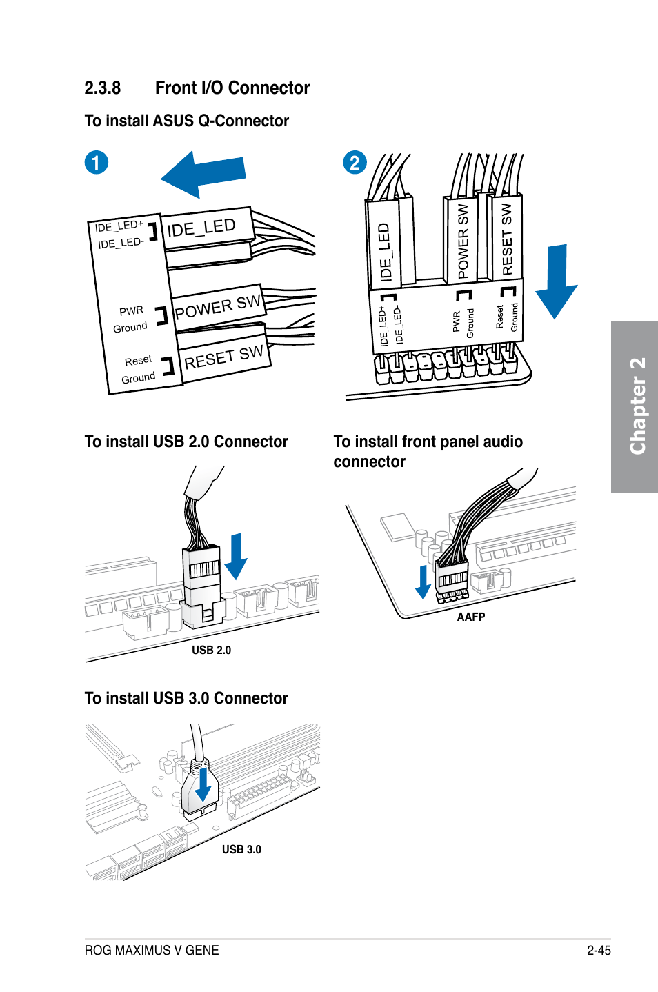 8 front i/o connector, Front i/o connector -45, Chapter 2 | Asus MAXIMUS V GENE User Manual | Page 67 / 208