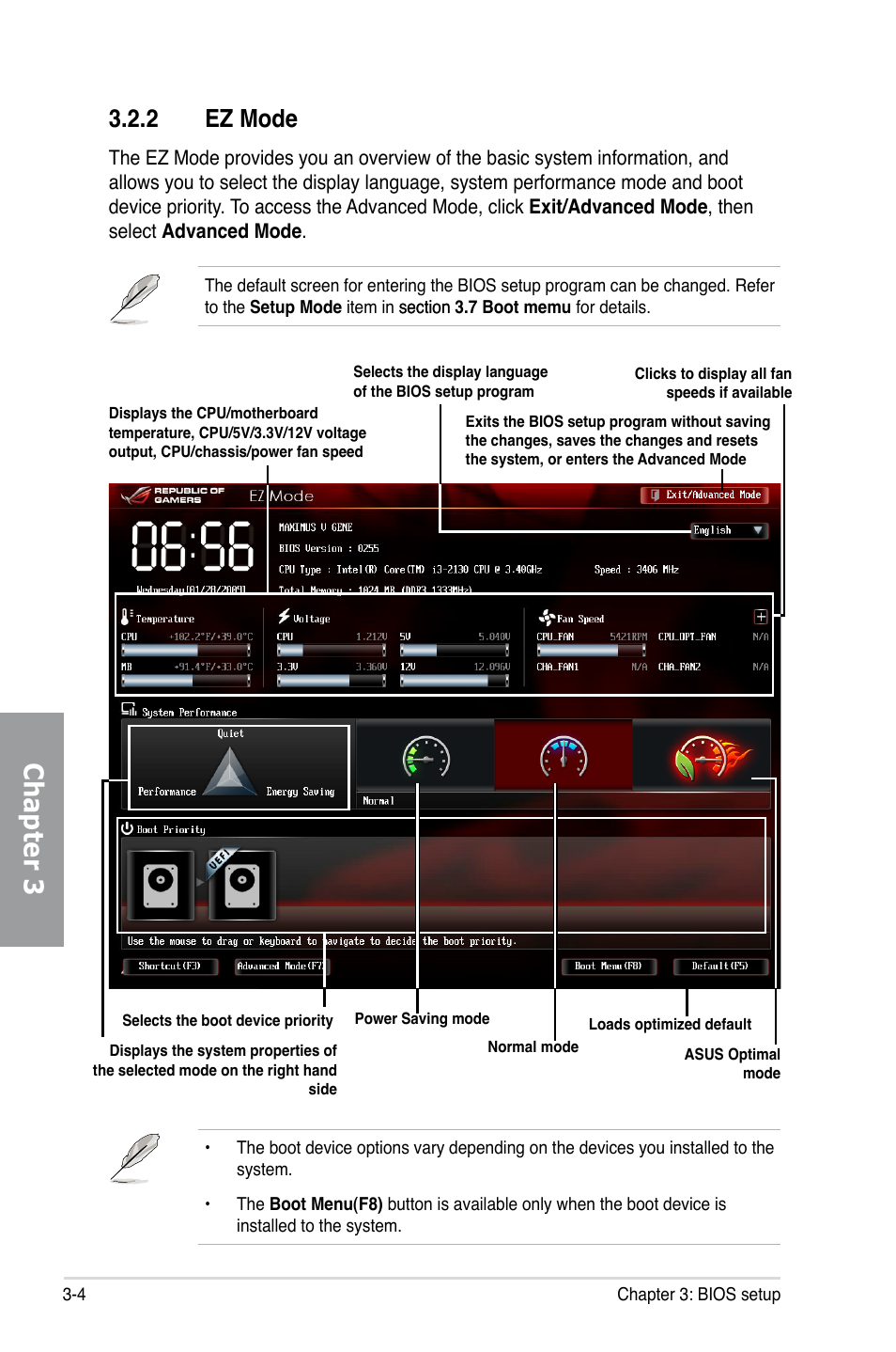 2 ez mode, Ez mode -4, Chapter 3 | Asus MAXIMUS V GENE User Manual | Page 84 / 208