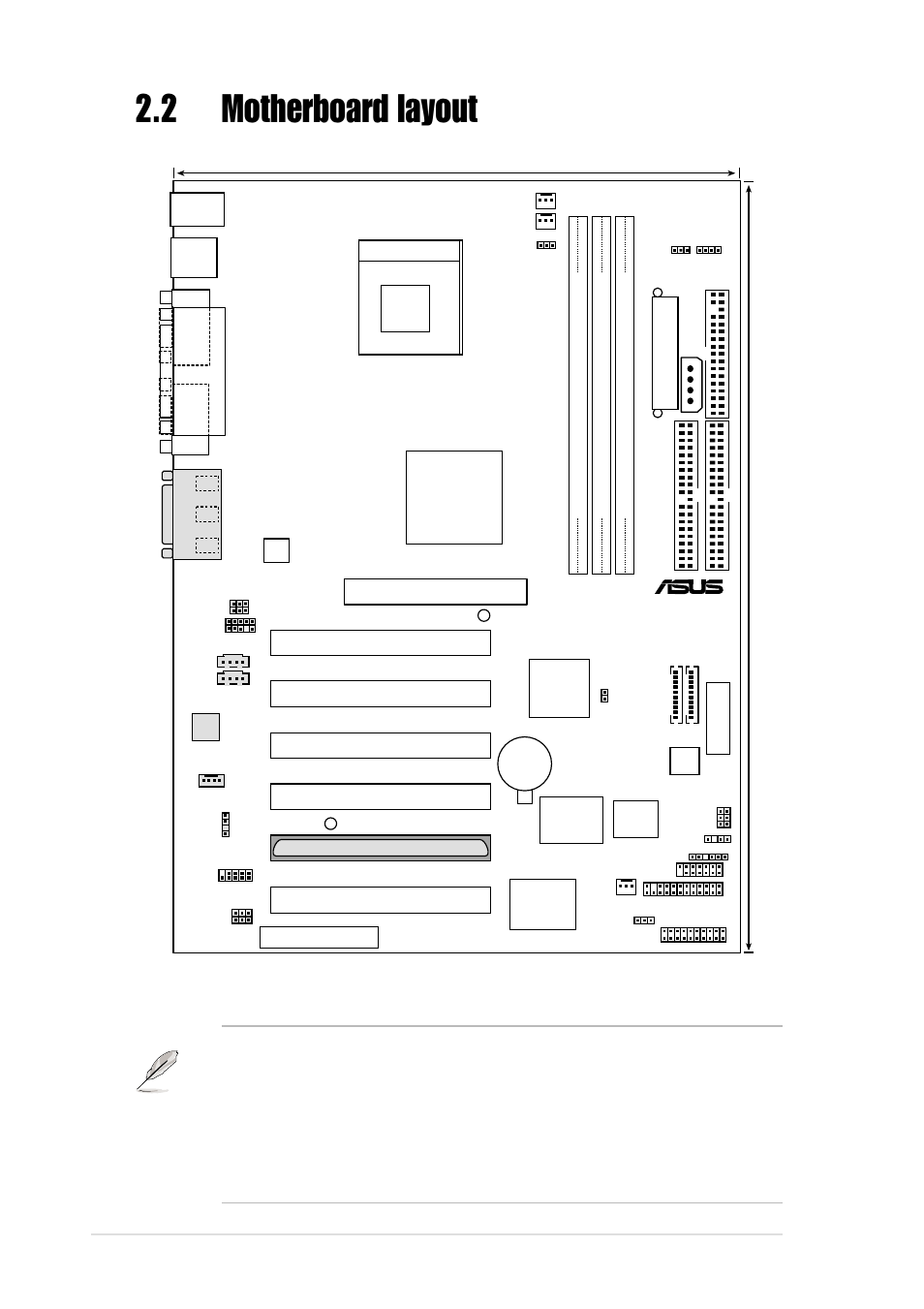 2 motherboard layout, 2 chapter 2: hardware information, Figure 2-2 motherboard layout | Pci1 pci2 pci4 pci3, Pci6, P4b-ls, Super i/o | Asus P4B-LS User Manual | Page 24 / 126