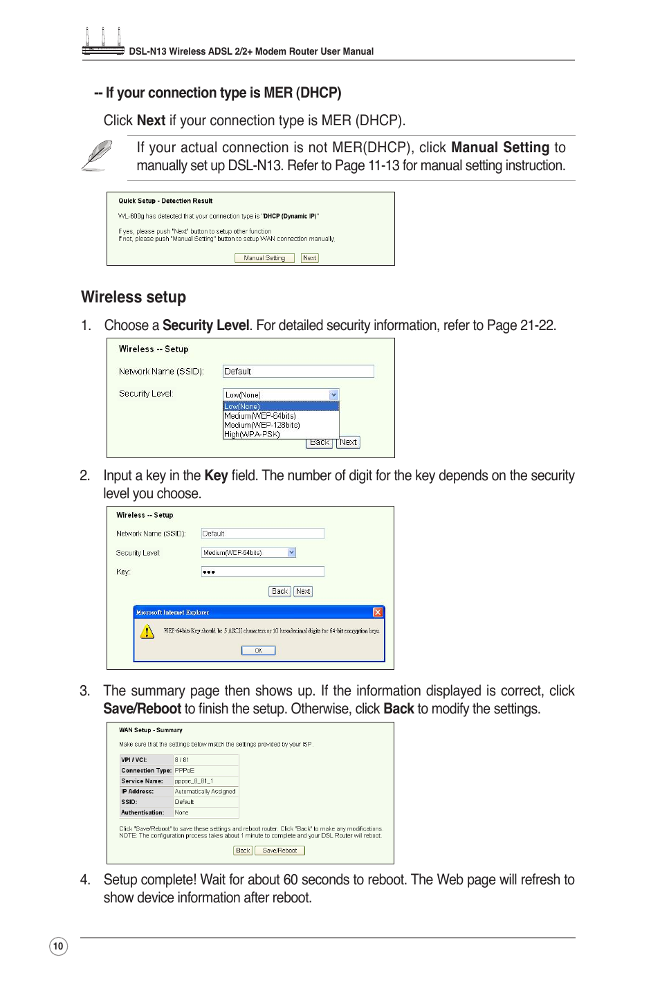 Wireless setup | Asus DSL-N13 User Manual | Page 12 / 54