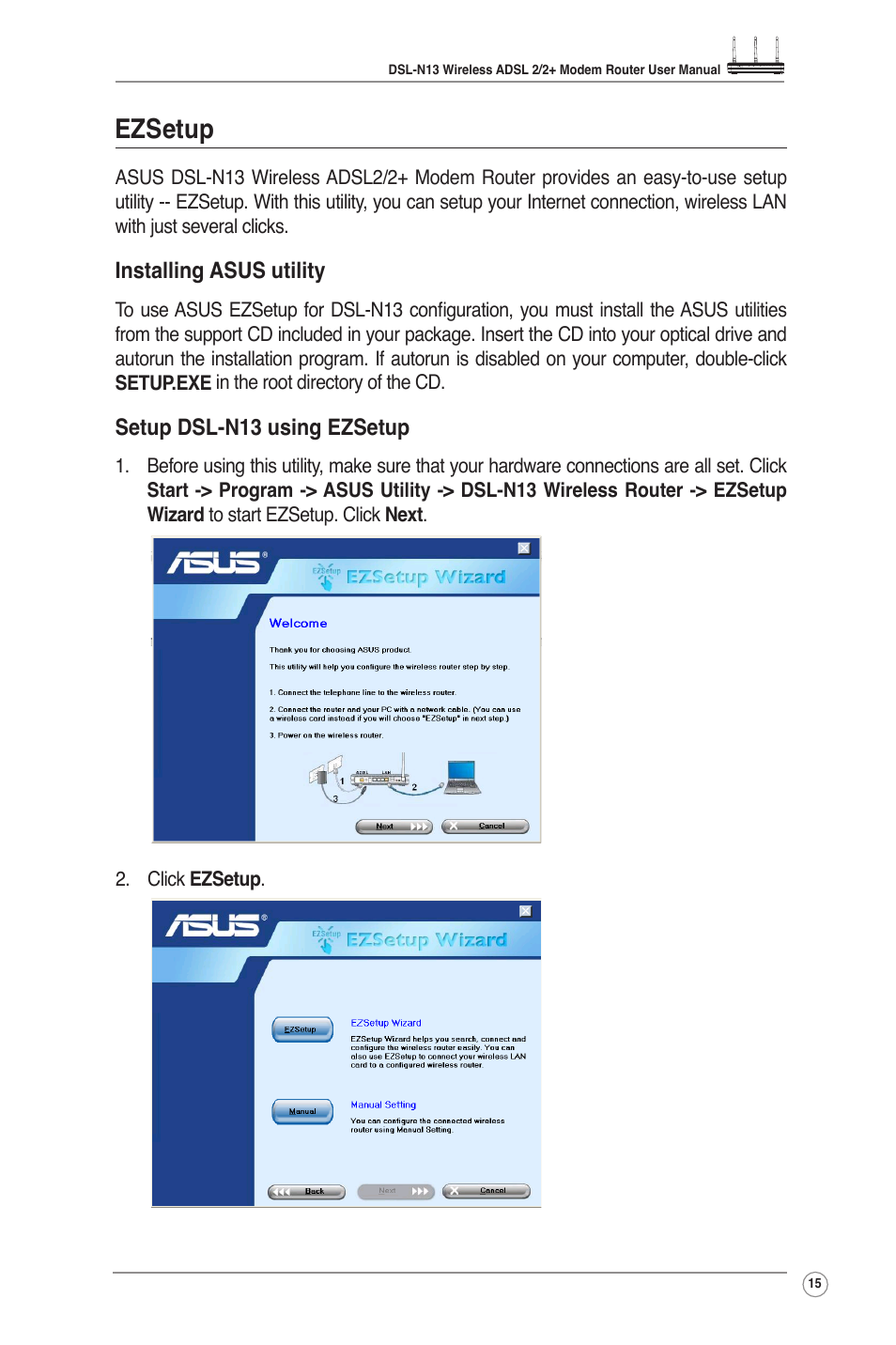 Ezsetup | Asus DSL-N13 User Manual | Page 17 / 54