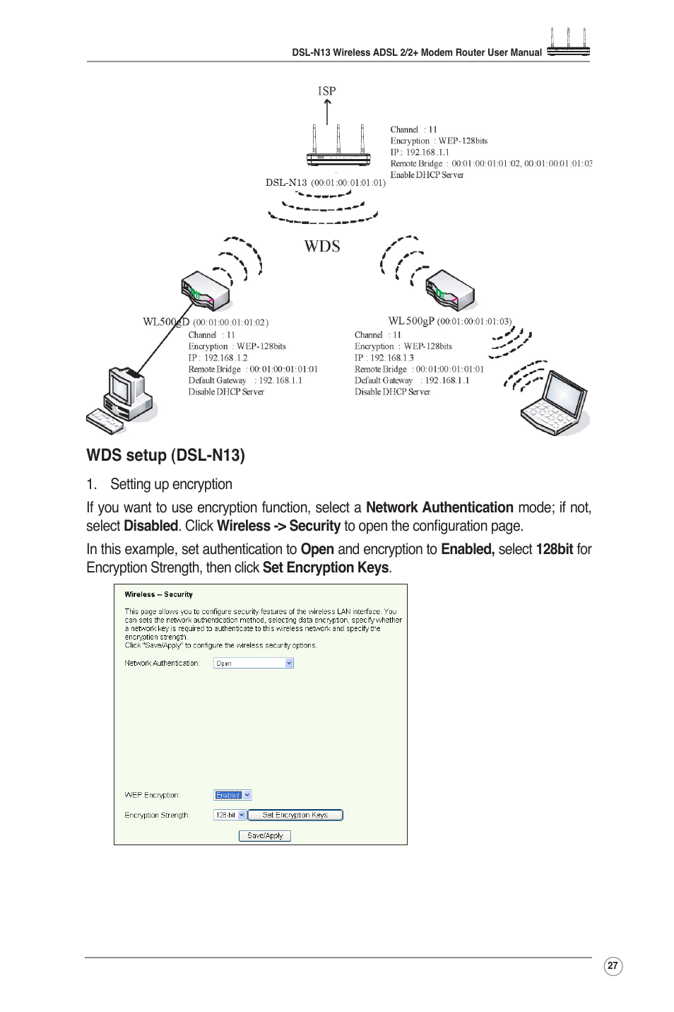 Wds setup (dsl-n13) | Asus DSL-N13 User Manual | Page 29 / 54