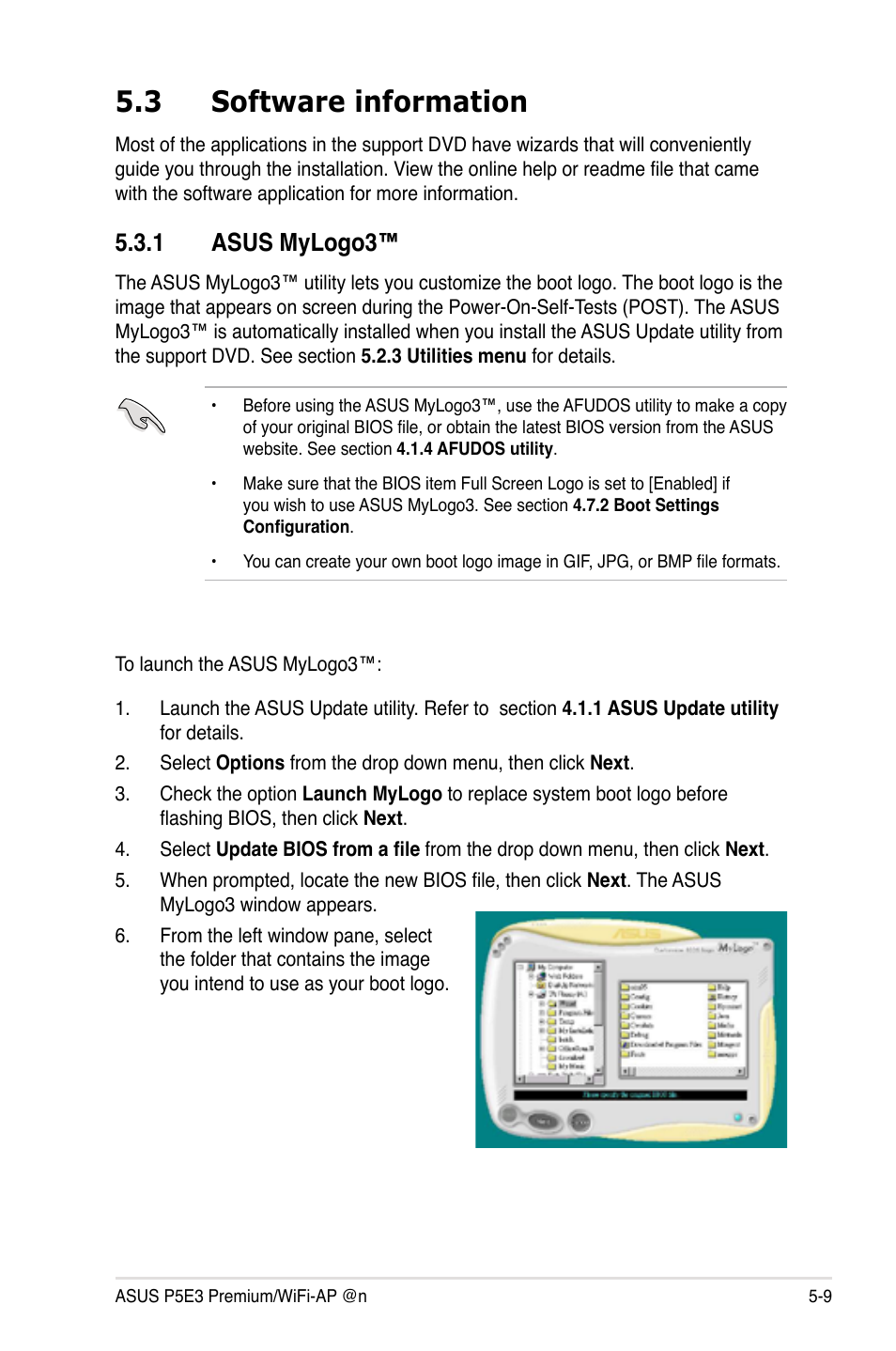 3 software information, 1 asus mylogo3 | Asus P5E3 Premium/WiFi-AP@n User Manual | Page 127 / 198