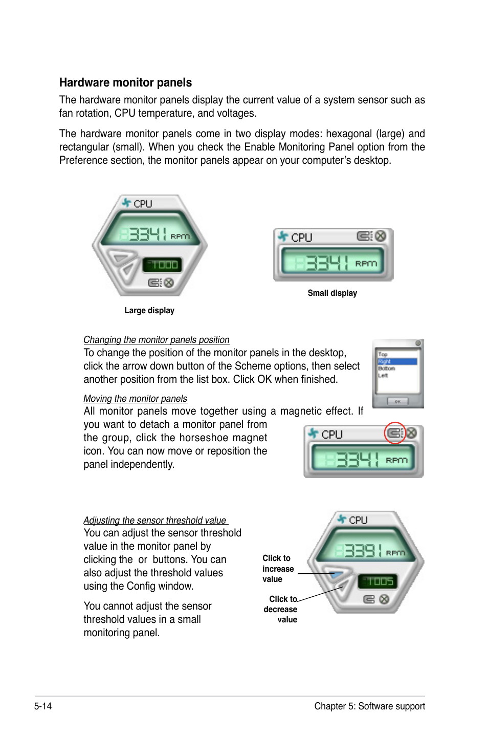 Hardware monitor panels | Asus P5E3 Premium/WiFi-AP@n User Manual | Page 132 / 198